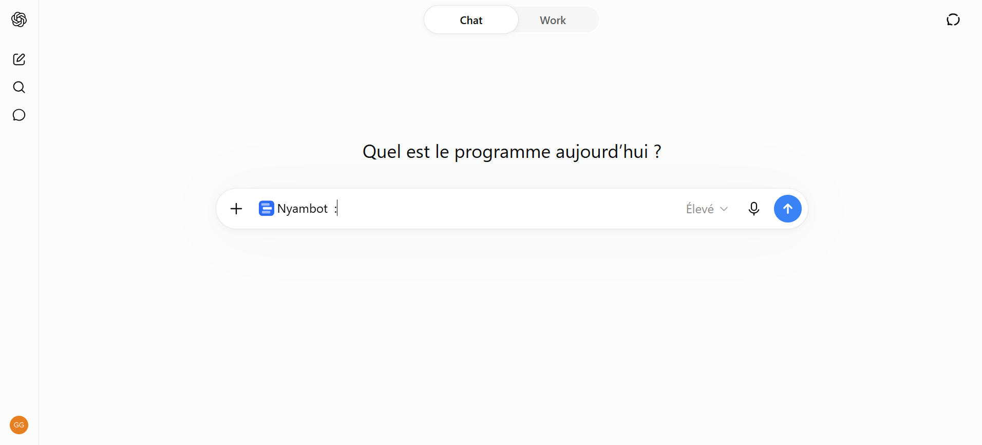 Assistant IA avec Nyambot connecté, prêt à répondre à une question française