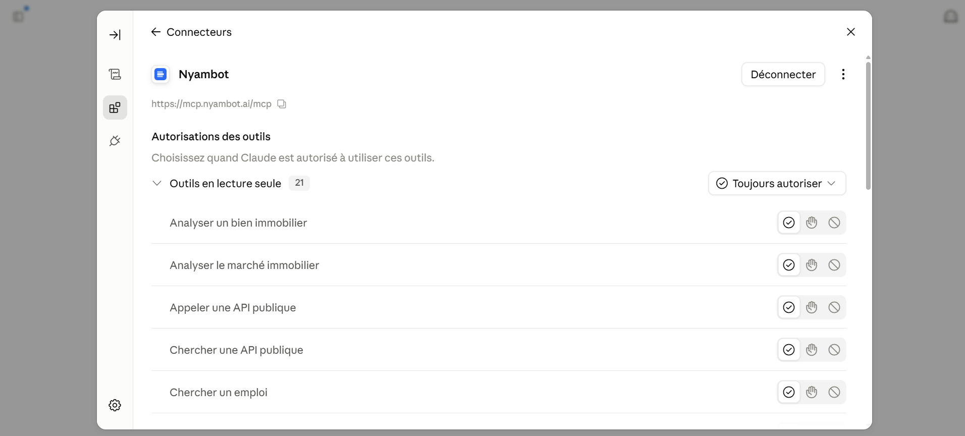 Autorisations des outils Nyambot dans Claude